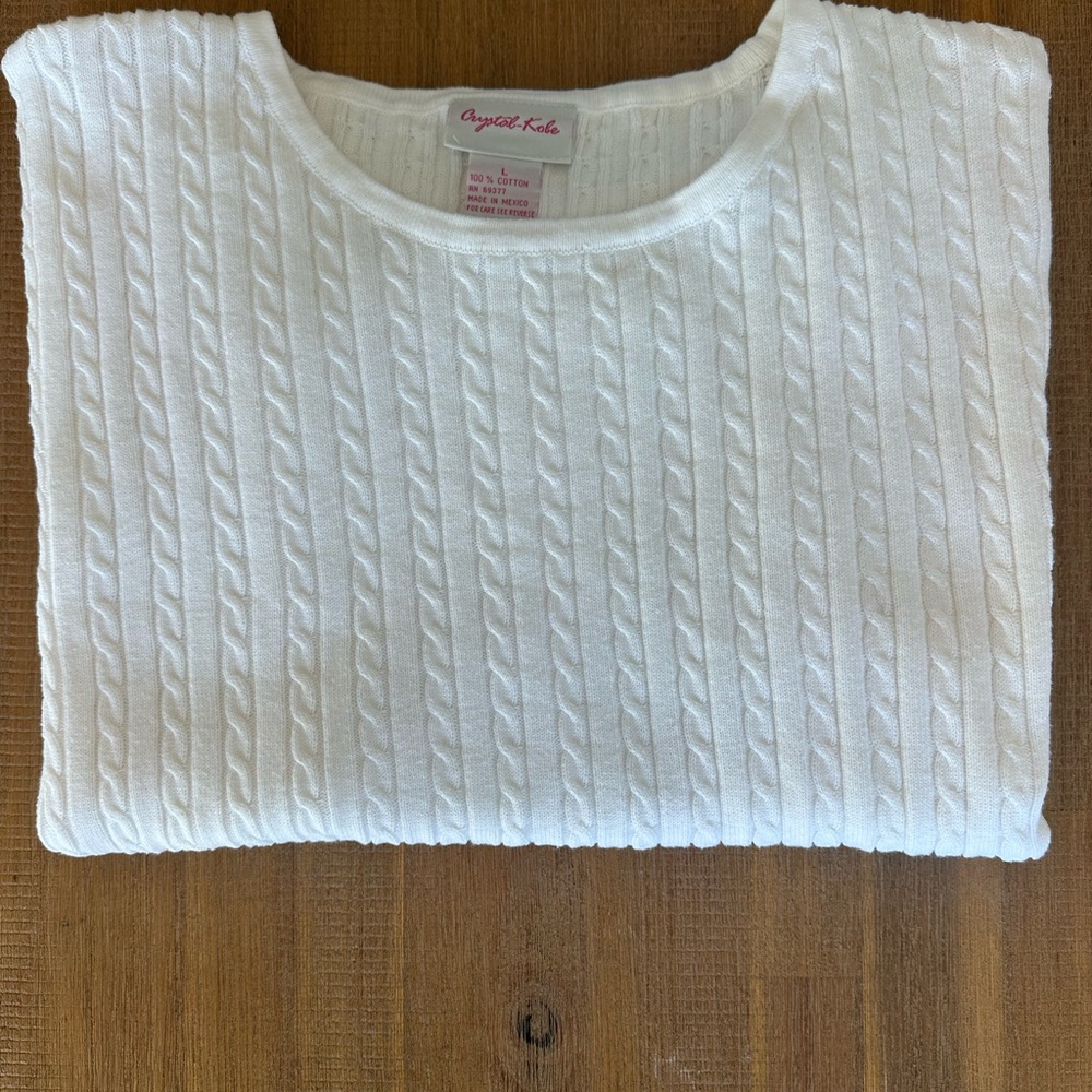 Vintage Crystal Kobe 100% Cotton Cable Knit Short Sleeve Knit Top L